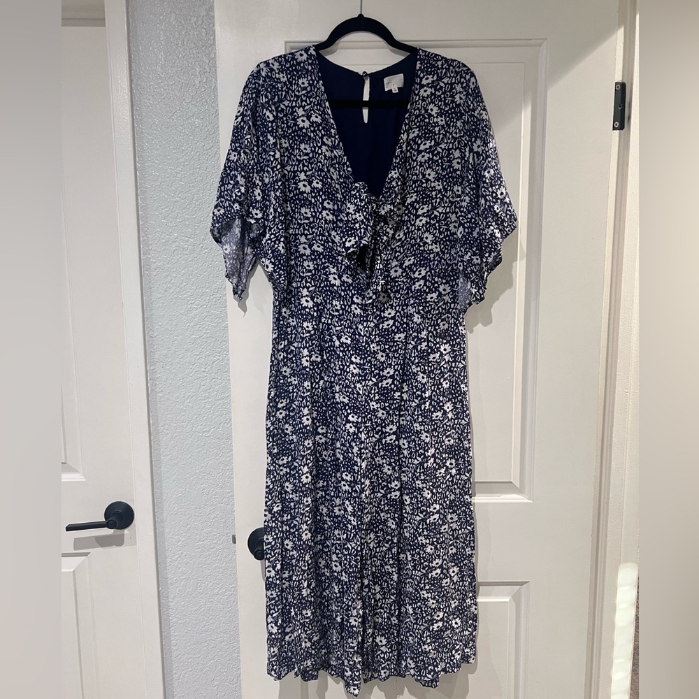 Blue floral, tie front, crop jumpsuit